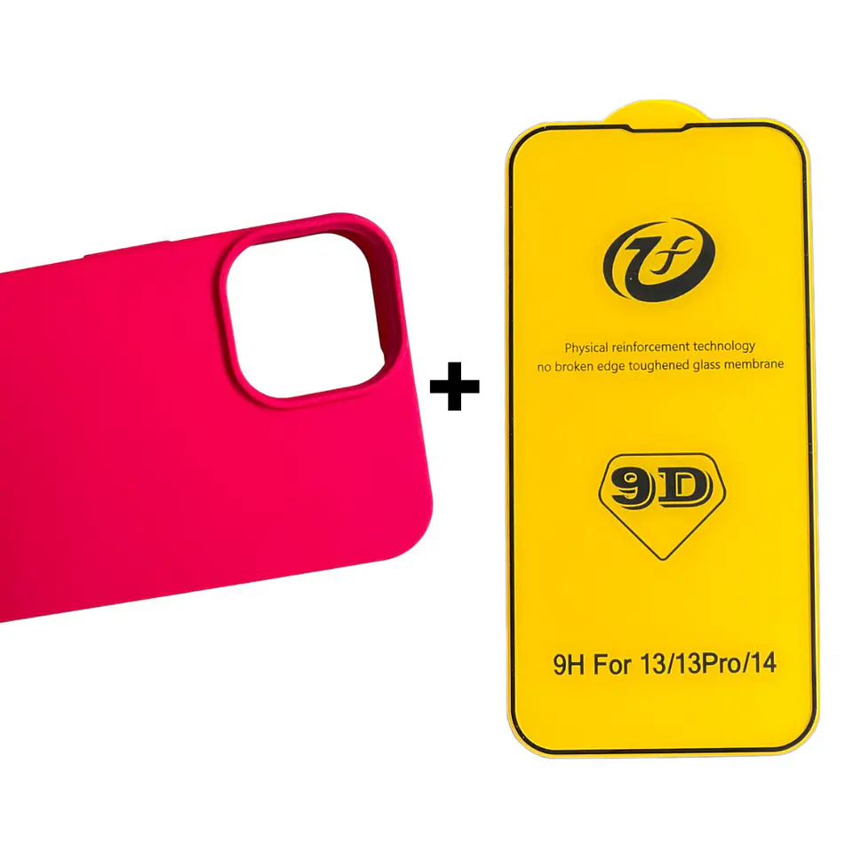 Carcasa Para iPhone 14 Normal Silicona Color + Mica Lámina 3
