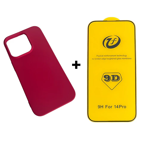 Carcasa Para iPhone 14 Pro Silicona Color + Mica Lámina