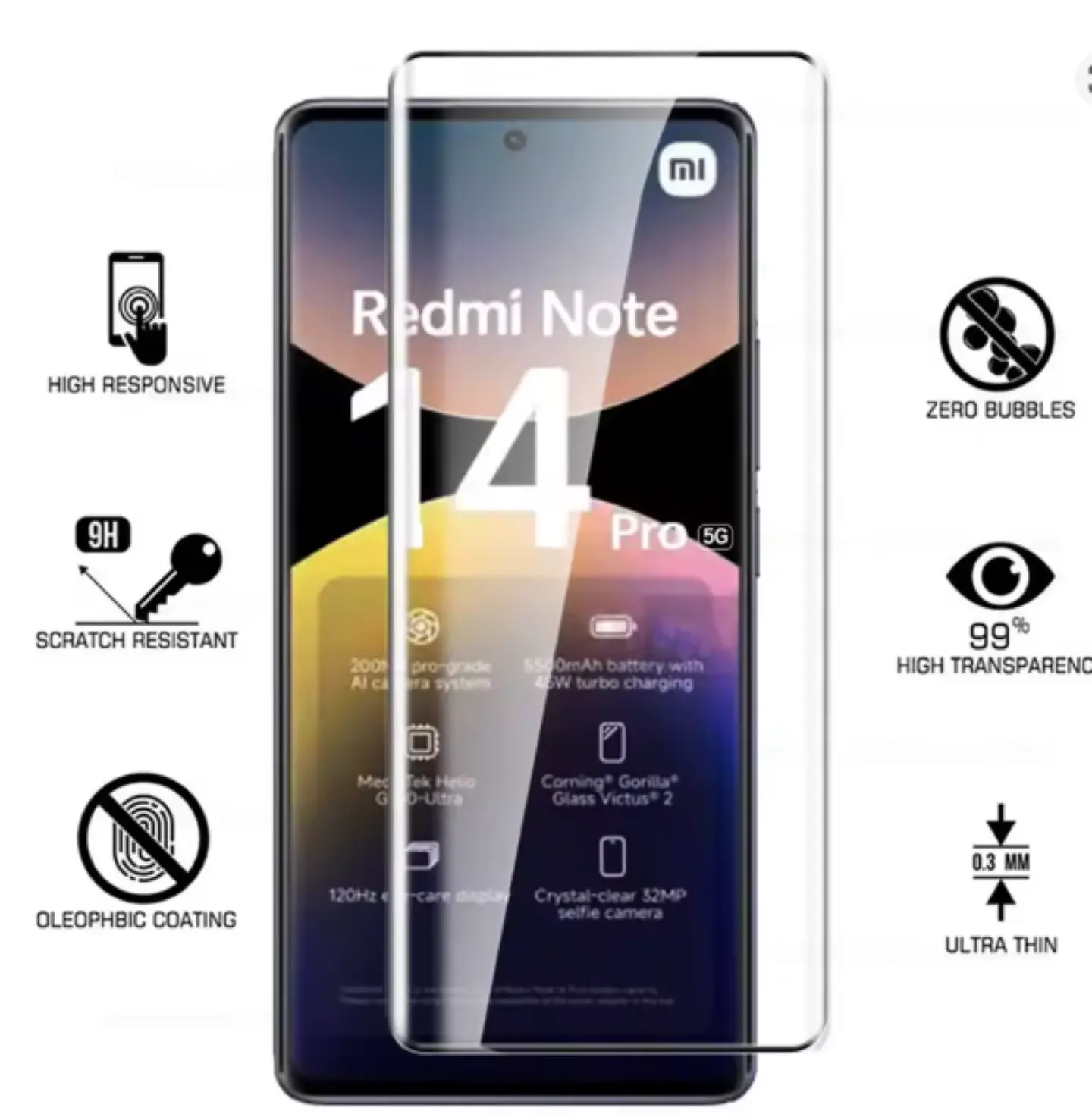 Lámina Completa Vidrio Curvo Para Xiaomi Redmi Note 14 Pro+ 2