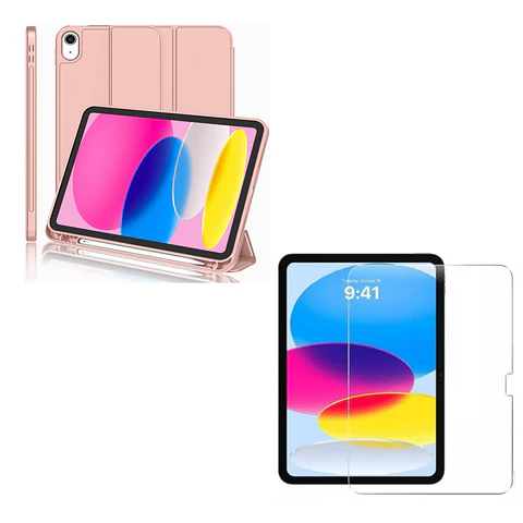 Carcasa Smart Cover Para iPad A16 11th 2025 Rosado + Mica