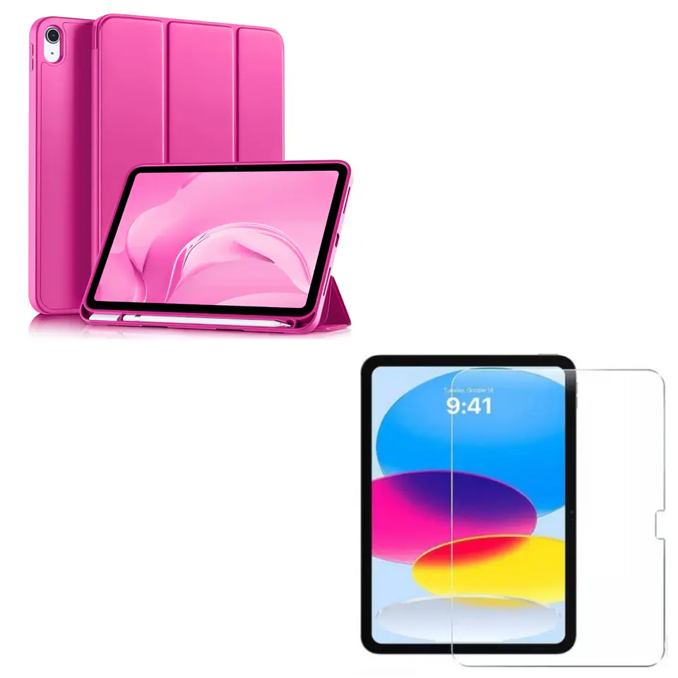 Carcasa Smart Cover Para iPad A16 11th 2025 Fucsia + Mica 1