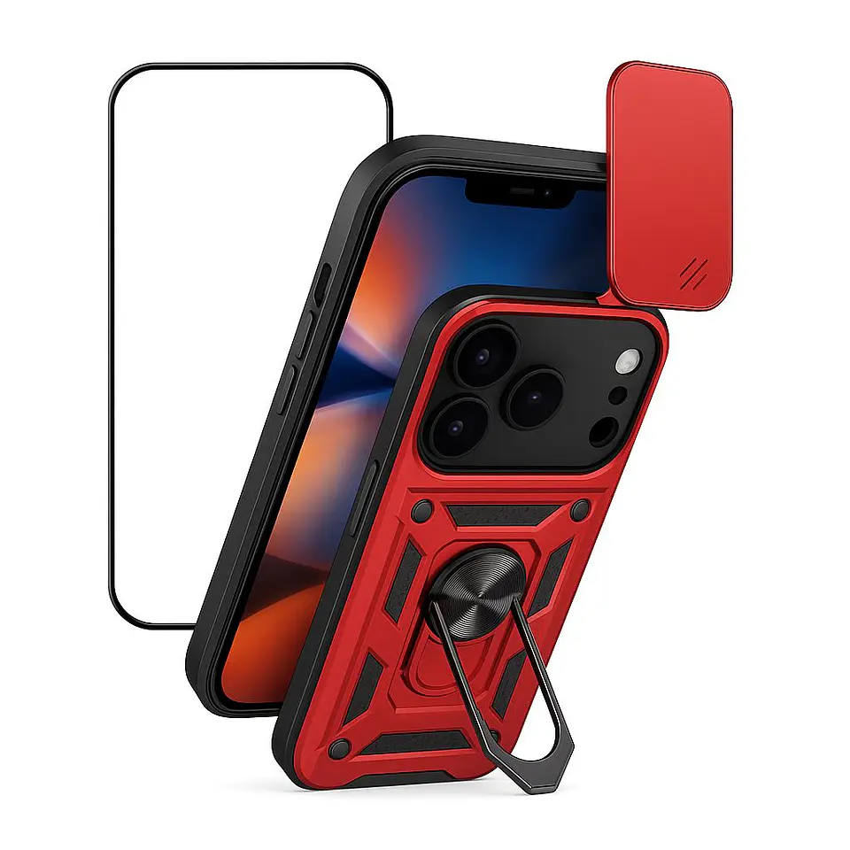 Carcasa Para iPhone 17 Anti Golpes Anillo Rojo + Mica 1