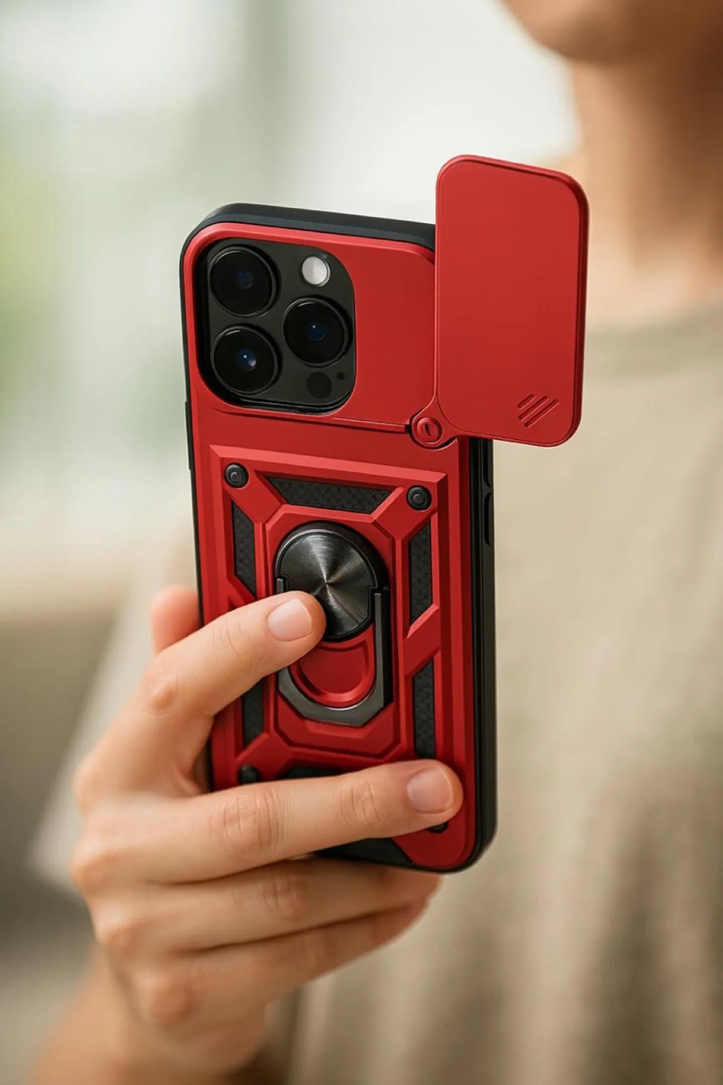 Carcasa Para iPhone 17 Anti Golpes Anillo Rojo + Mica 5