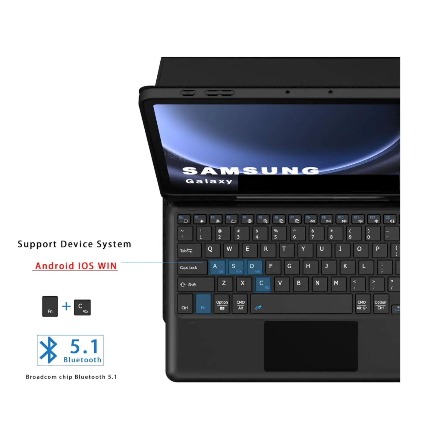 Funda Con Teclado Touchpad Negro Para Tablet S10 Lite 6