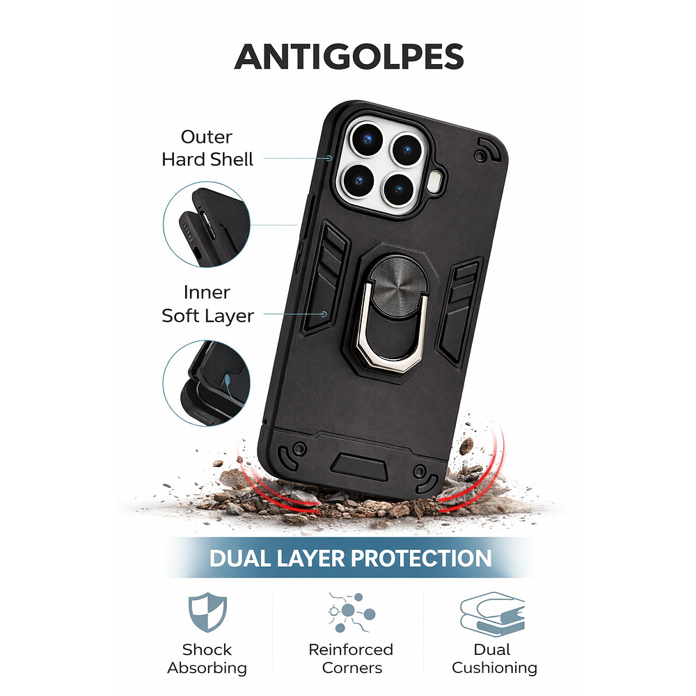 Carcasa Para Xiaomi 15t Anti Golpes Anillo Negro