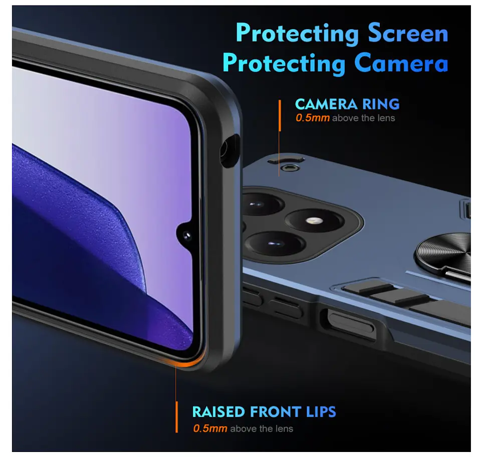 Carcasa Para Honor Magic8 Lite Anti Golpes Anillo Azul 4