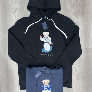 BUZO POLO RL NEGRO Y AZUL CON LOGO