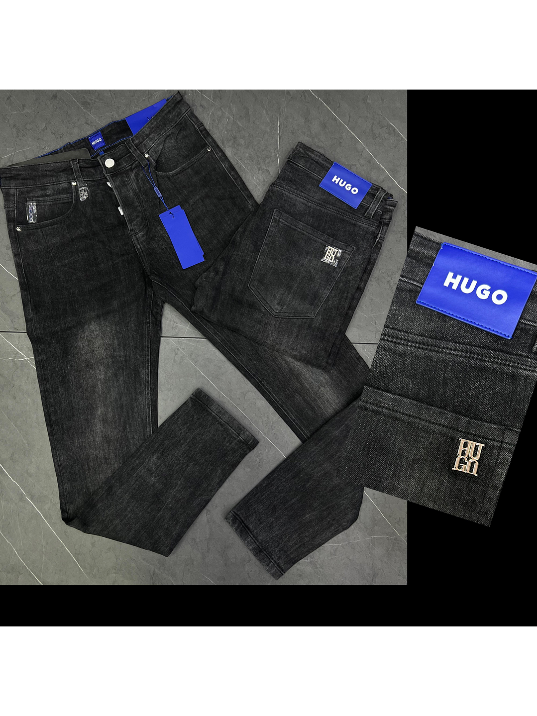 JEAN HUGO BOSS NEGRO CON LOGO EN BOLSILLO TRASERO 1