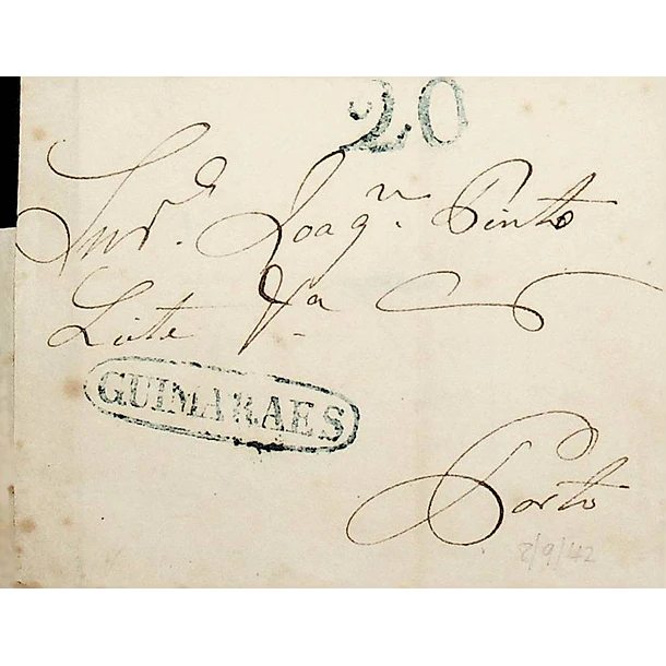 1842 Portugal Carta Pré-filatélica GMR 2 «GUIMARAES» Azul