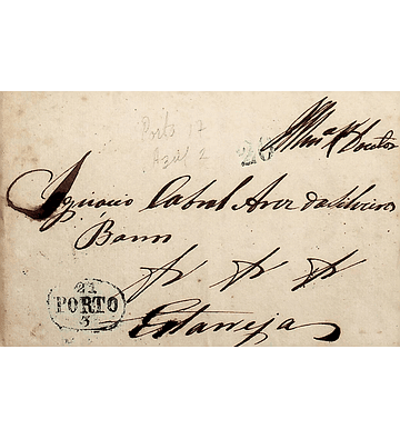 1844 Portugal Carta Pré-filatélica PRT 17 «PORTO» Azul