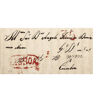 1832 Portugal Carta Pré-filatélica LSB 4 «LISBOA» Vermelho