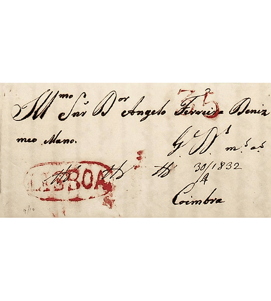 1832 Portugal Carta Pré-filatélica LSB 4 «LISBOA» Vermelho
