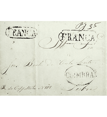 1850 Portugal Carta Pré-Filatélica CBR-PP 1 Coimbra «FRANCA» Preto