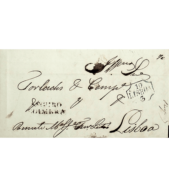 1845 Portugal Carta Pré-Filatélica CBR-S 2 «SEGURO COIMBRA» Preto + LSB 19 «LISBOA»