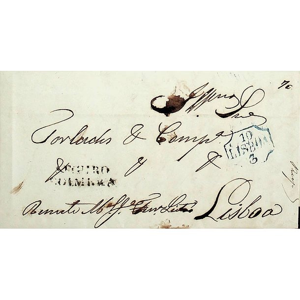 1845 Portugal Carta Pré-Filatélica CBR-S 2 «SEGURO COIMBRA» Preto + LSB 19 «LISBOA»