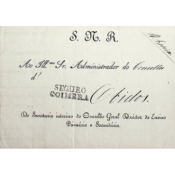 1839 Portugal Carta Pré-Filatélica CBR-S 2 «SEGURO COIMBRA» Preto