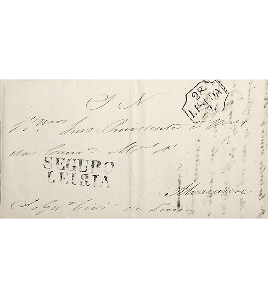 1843 Portugal Carta Pré-Filatélica LRA-S 2 «SEGURO LEIRIA» Azul + LSB 19 «LISBOA»
