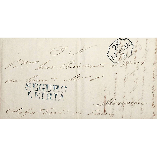 1843 Portugal Carta Pré-Filatélica LRA-S 2 «SEGURO LEIRIA» Azul + LSB 19 «LISBOA»