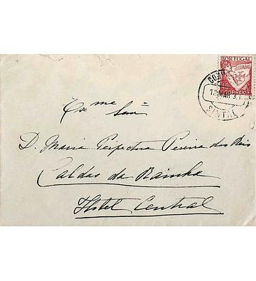 1932 Portugal Carta enviada de Sintra para as Caldas da Rainha. Marca «ESTÂNCIA TERMAL» de chegada, no verso