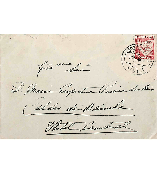 1932 Portugal Carta enviada de Sintra para as Caldas da Rainha. Marca «ESTÂNCIA TERMAL» de chegada, no verso