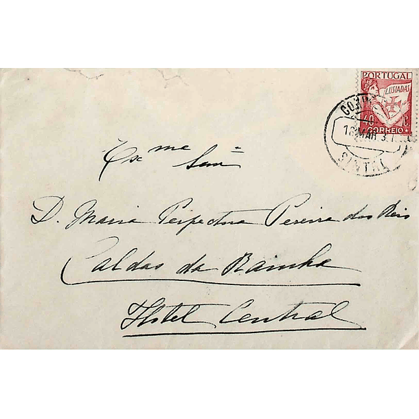 1932 Portugal Carta enviada de Sintra para as Caldas da Rainha. Marca «ESTÂNCIA TERMAL» de chegada, no verso