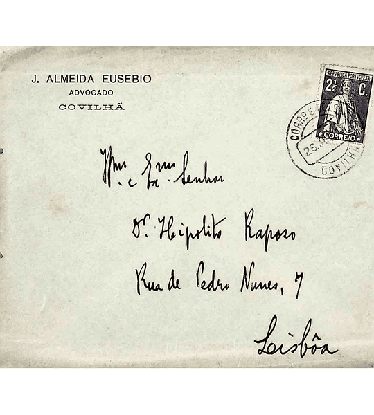 1917. Portugal. Ceres. Carta enviada da Covilhã para Lisboa