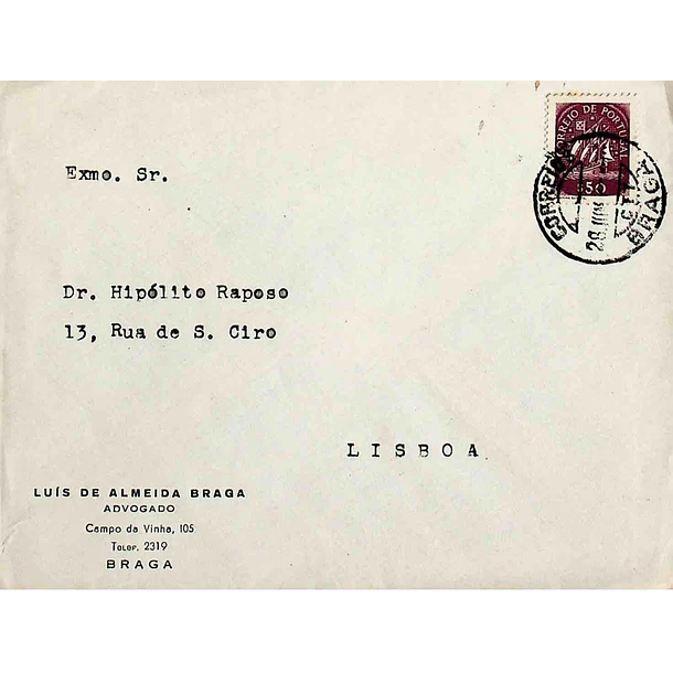 1948. Portugal. Carta enviada de Braga para Lisboa