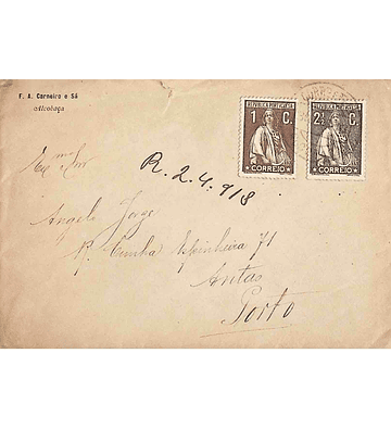 1918. Portugal. Ceres. Carta enviada de Alcobaça para Porto