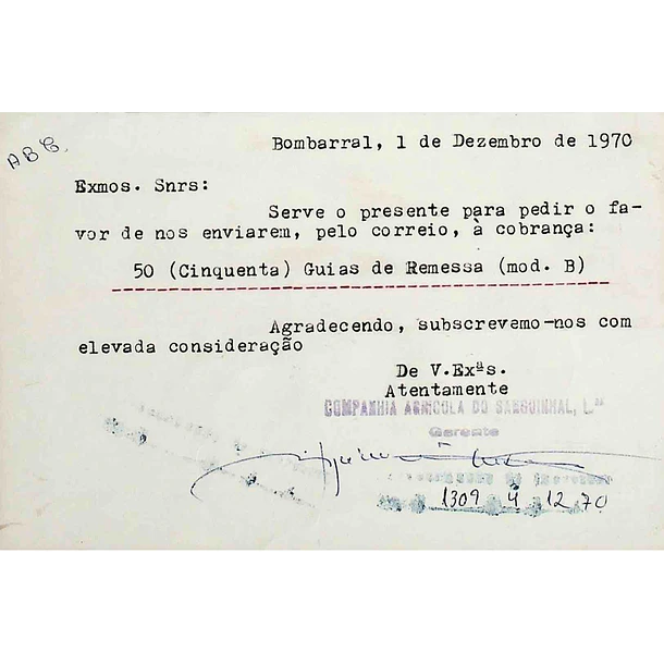 1972. Portugal. Cartão Postal Comercial enviado do Bombarral para Lisboa