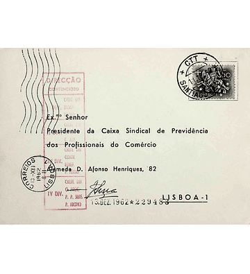 1962. Portugal. Cartão Postal Comercial enviado de Santiago do Cacém para Lisboa