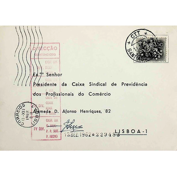 1962. Portugal. Cartão Postal Comercial enviado de Santiago do Cacém para Lisboa