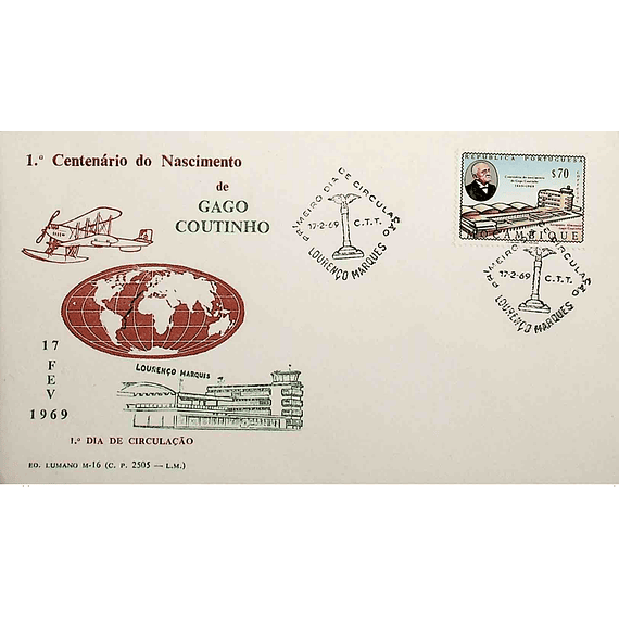 1969 Moçambique FDC Centenário do Nascimento de Gago Coutinho