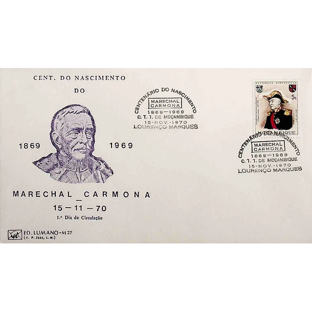 1970 FDC Centenário do Nascimento Marechal Carmona