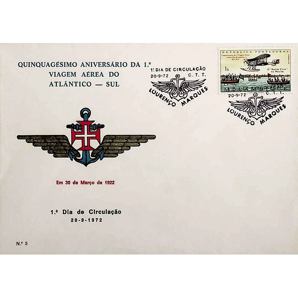 1972 FDC Cinquentenário da 1º Viagem Aérea Lisboa- Rio de Janeiro