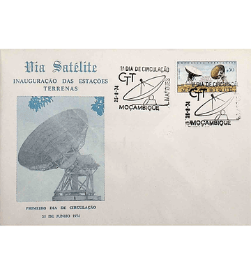 1974 Moçambique FDC Estações Terrenas para Comunicações Via Satélite