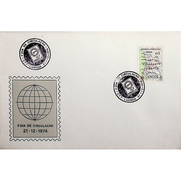1974 FDC Ano Mundial da Filatelia Juvenil (Mapa de Angola com Sobrecarga)