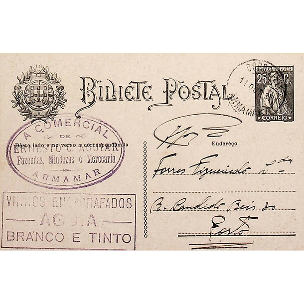 1931 Bilhete Postal Inteiro «Ceres» 25 r. preto enviado de Armamar para o Porto