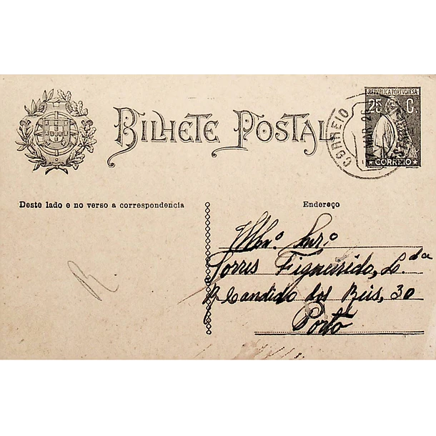 1926 Bilhete Postal Inteiro «Ceres» 25 r. preto enviado de Estarreja para o Porto