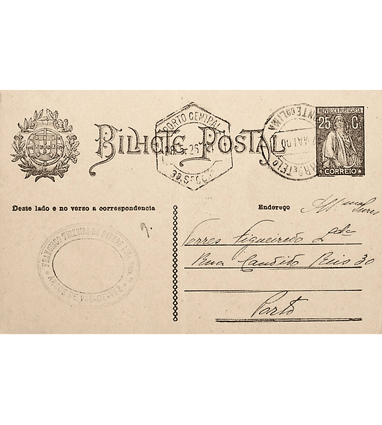1926 Inteiro Postal tipo «Ceres» 25 r. preto enviado de Ponte de Lima para o Porto