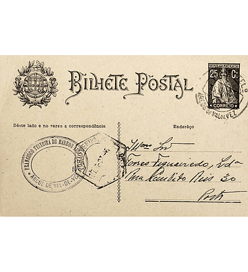 1927 Inteiro Postal tipo «Ceres» 25 r. preto enviado de Arcos de Valdevez para o Porto