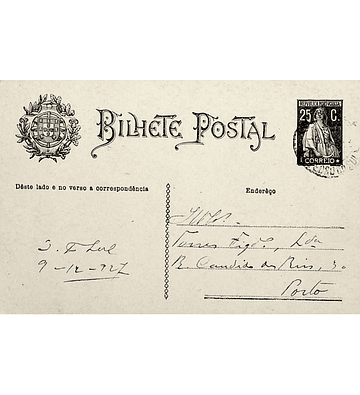 1927 Inteiro Postal tipo «Ceres» 25 r. preto enviado de São Pedro do Sul para o Porto