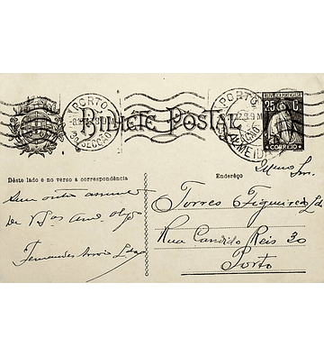 1928 Inteiro Postal tipo «Ceres» 25 r. preto enviado de Almeida para o Porto