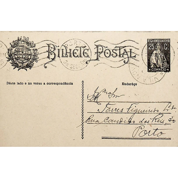 1928 Bilhete Postal Inteiro «Ceres» 25 r. preto enviado de Vila Nova de Cerveira para o Porto