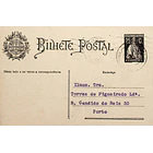 1929 Bilhete Postal Inteiro «Ceres» 25 r. preto enviado do Rossio de Abrantes (Rossio ao Sul do Tejo) para o Porto 1