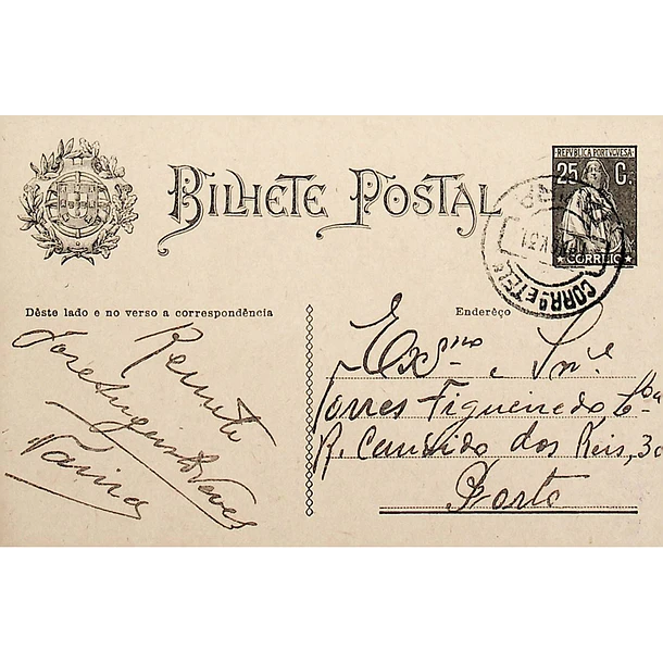 1931 Bilhete Postal Inteiro «Ceres» 25 r. preto enviado de Tavira para o Porto