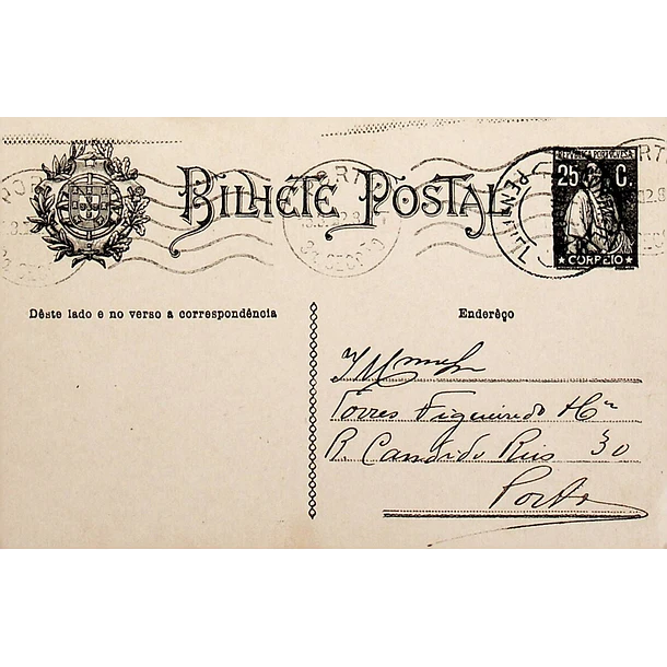 1928 Bilhete Postal Inteiro «Ceres» 25 r. preto enviado de Penafiel para o Porto