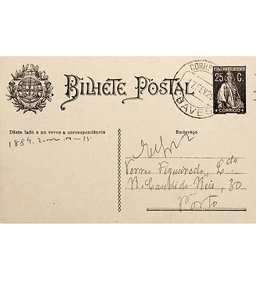 1929 Inteiro Postal tipo «Ceres» 25 r. preto enviado de Chaves para o Porto