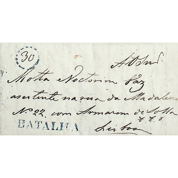 1838 Portugal Carta Pré-Filatélica BTL 1 «BATALHA» Azul