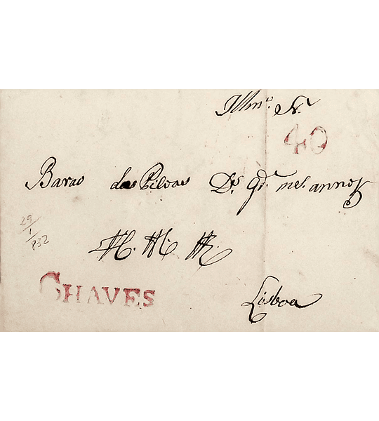 1832 Portugal Carta Pré-Filatélica CHV 2 «CHAVES» Vermelho