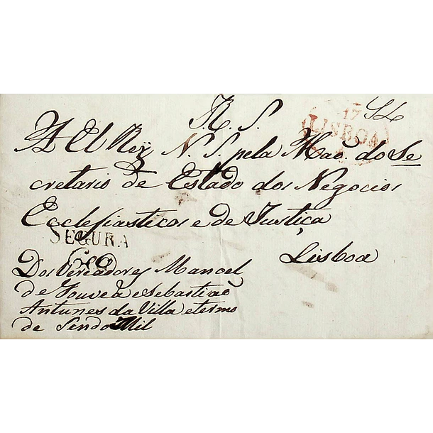 1833 Portugal Pré-Filatelia Seia SEI-S 2 «SEGURA Cea» Sépia + LSB 9 «LISBOA» Vermelho